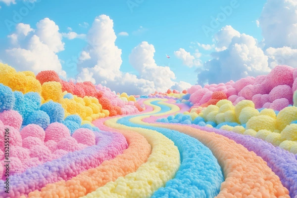 Obraz Colorful field of flowers with a rainbow path
