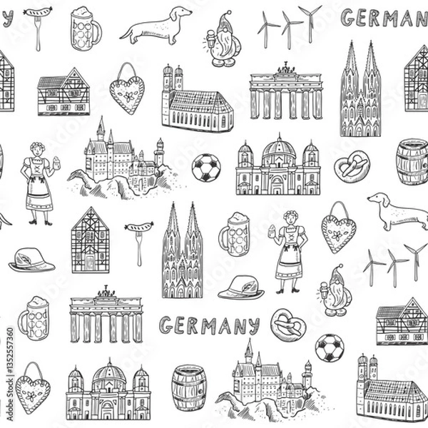 Fototapeta Seamless pattern with famous european Germany Berlin landmarks. Vector line illustration