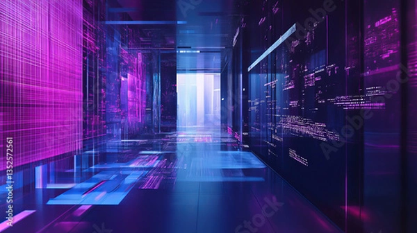 Obraz Digital cyberspace with particles and digital data network connections. High-speed connection data analysis future background concept.