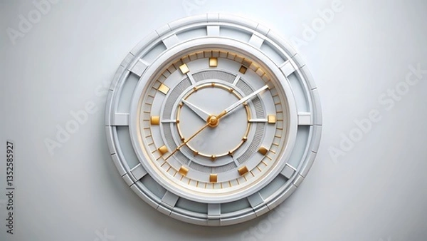Obraz White and Gold Clock on White Background