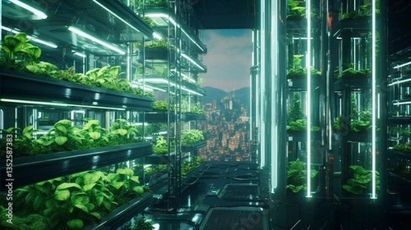 Fototapeta A photo of an automated vertical farm with robotic system