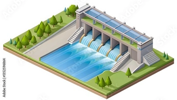 Obraz Hydroelectric Dam Isometric Illustration