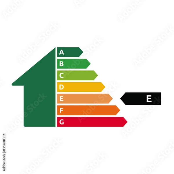 Obraz EPC energy performance certificate - House energy class - Rating E - Vector art