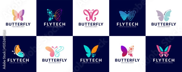 Fototapeta collection of technology logos with abstract butterfly shapes, symbol of beauty, digital services, graphic vector illustration.