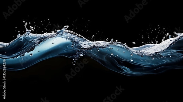 Fototapeta Waves in blue and white on black background