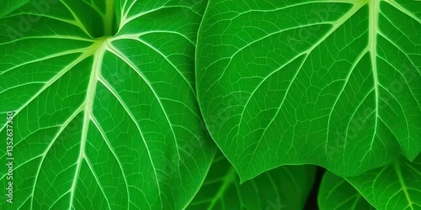 Fototapeta Intricate vein patterns of pothos leaves, soft green tones, minimalist x-ray style,  photography, houseplant