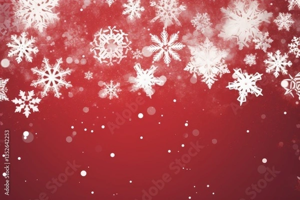 Fototapeta A vibrant red background adorned with various white snowflakes of different sizes and designs, creating a festive atmosphere perfect for winter celebrations and holiday-themed decorations