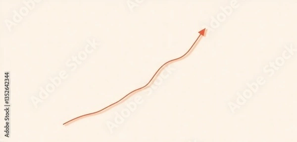 Fototapeta Single elegant line graph ascends on soft beige background, illustrating growth, rising, elegant