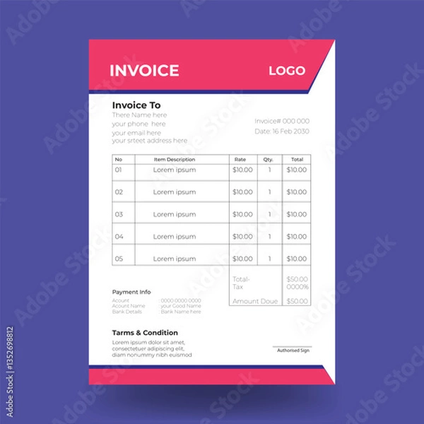 Fototapeta Invoice minimal and clean design template. Bill form business invoice accounting design template
