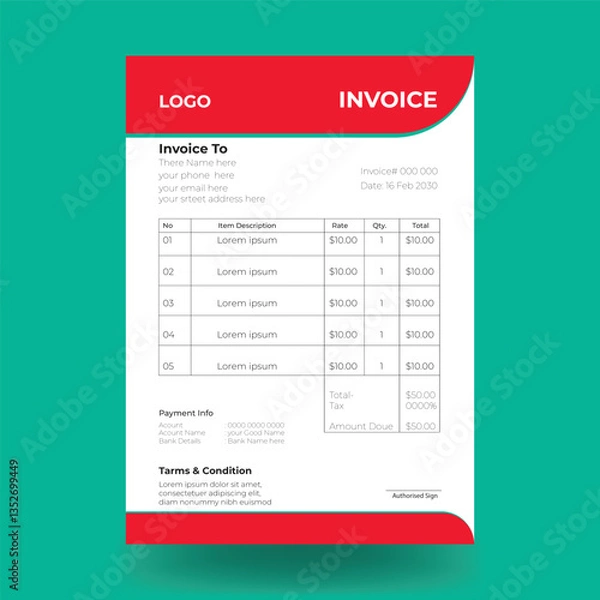 Fototapeta Invoice minimal and corporate design template. Bill form business invoice accounting