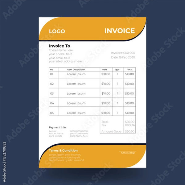 Fototapeta Invoice minimal design template. Bill form business invoice accounting design