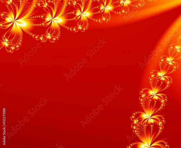 Fototapeta Abstract red background with a golden pattern
