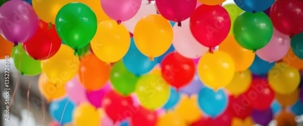 Obraz Vibrant, colorful balloons floating against a blurred, bokeh background , pastel colors, celebration