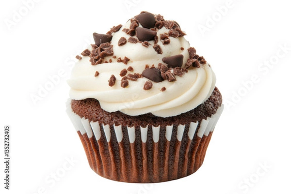Fototapeta Chocolate chip cupcake with cream frosting and chocolate sprinkles, cut out