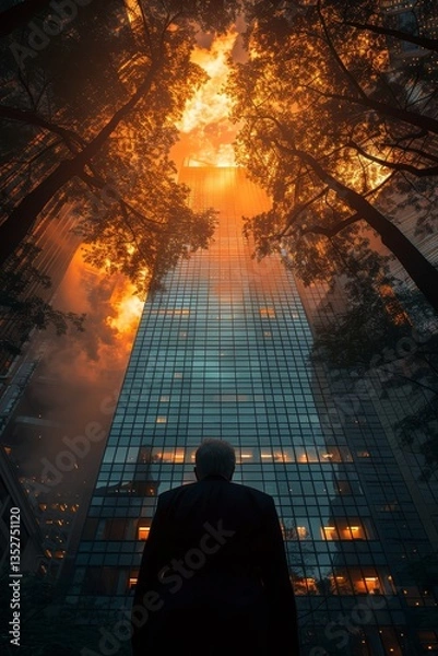 Fototapeta Navigating corporate challenges  a businessman s battle with overthinking and its impact on success