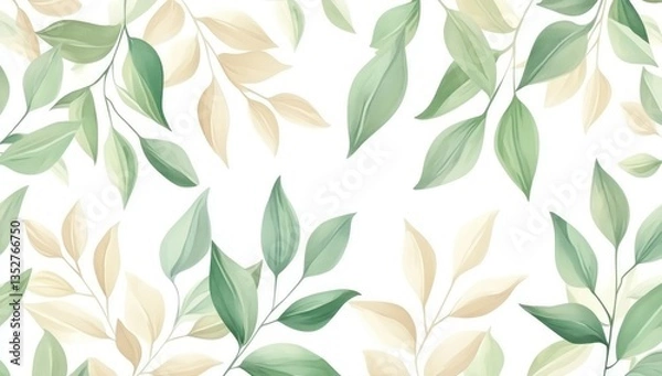 Obraz Green  Beige Leaf Pattern.