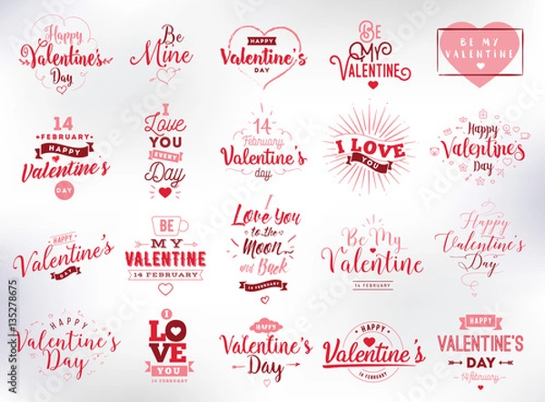 Fototapeta Happy Valentines day typography set. Vector design.