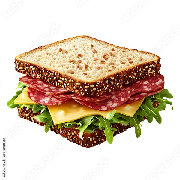 Fototapeta 3D Salami Sandwich isolated on transparent background