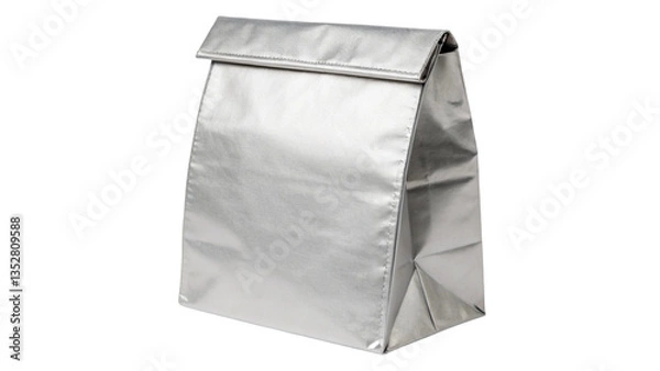 Fototapeta Modern Silver Insulated Lunch Bag for Stylish Food Storage. bag, silver, metallic, insulated, lunch, food, storage, thermal, shiny, reflective, sleek, stylish, modern, trendy, reusable, eco, durable.