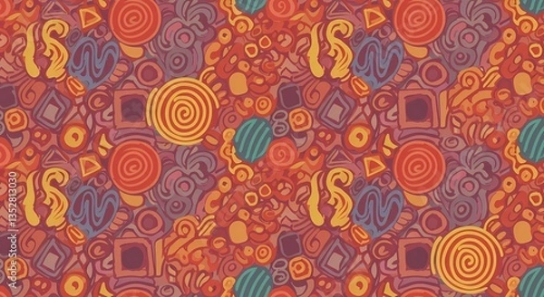 Fototapeta A playful hand-drawn doodle pattern with random shapes.