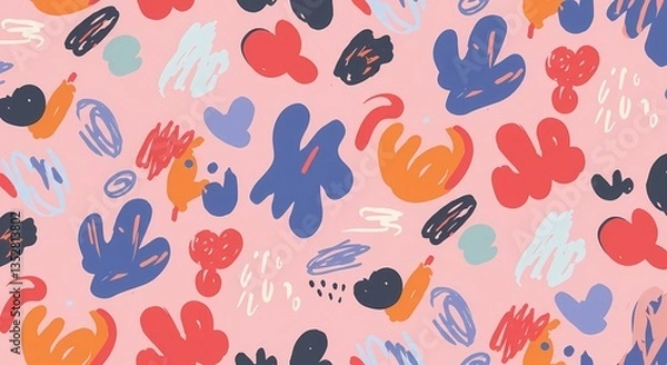 Fototapeta A playful hand-drawn doodle pattern with random shapes.