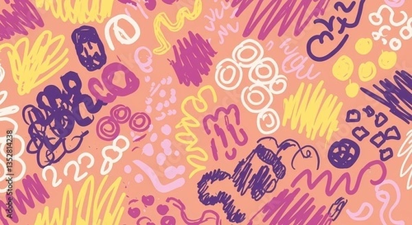 Fototapeta A playful hand-drawn doodle pattern with random shapes.
