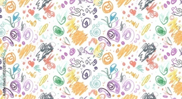 Fototapeta A playful hand-drawn doodle pattern with random shapes.
