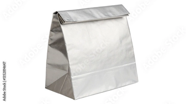 Fototapeta Sleek Silver Paper Lunch Bag with Folded Closure.