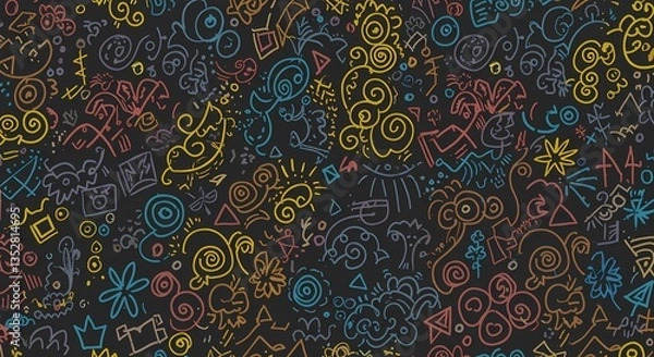 Fototapeta A playful hand-drawn doodle pattern with random shapes.
