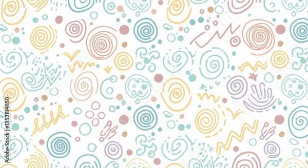 Fototapeta A playful hand-drawn doodle pattern with random shapes.