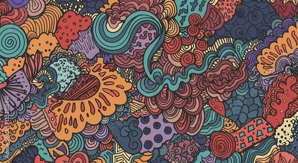 Fototapeta A playful hand-drawn doodle pattern with random shapes.