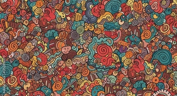 Fototapeta A playful hand-drawn doodle pattern with random shapes.