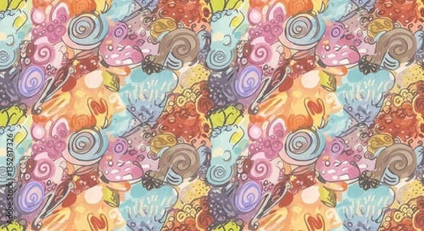 Fototapeta A playful hand-drawn doodle pattern with random shapes.