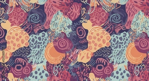 Fototapeta A playful hand-drawn doodle pattern with random shapes.
