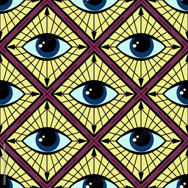 Obraz Seamless pattern with eyes in geometric shapes.