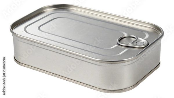 Fototapeta Metallic Silver Tin Can with Pull-Tab Lid - Isolated. can, tin, metal, silver, food, storage, container, sealed, packaging, steel, aluminum, shiny, preserved, lid, pull, airtight, compact, smooth.