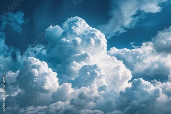 Fototapeta Vibrant Cobalt Blue Background with Stylish Cumulus Cloud Pattern and Soft Pastel Denim Texture Under Overcast Sky
