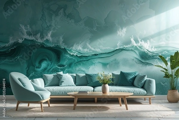 Obraz Soothing Coastal Abstract Design with Pale Teal Gradient Background