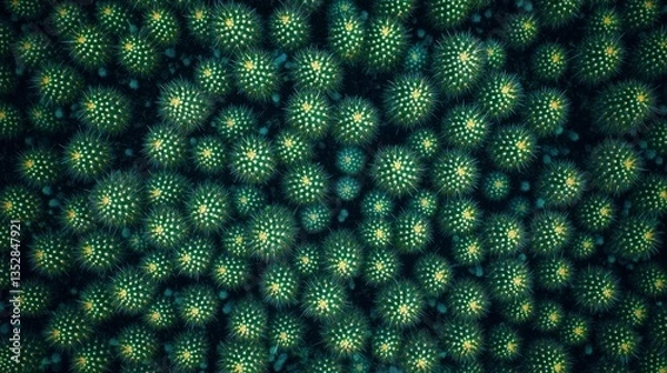 Fototapeta Dense Cactus Garden Overhead View Showcasing Desert Flora and Textural Pattern