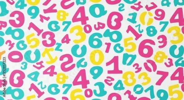 Fototapeta Colorful Number Background Pattern - A vibrant pattern of colorful numbers on a white background, ideal for educational or playful designs