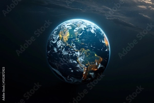 Fototapeta minimalist Earth illustration glowing in darkness