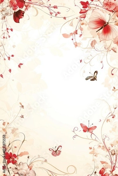 Obraz Decorative floral and butterfly illustration against a soft beige background