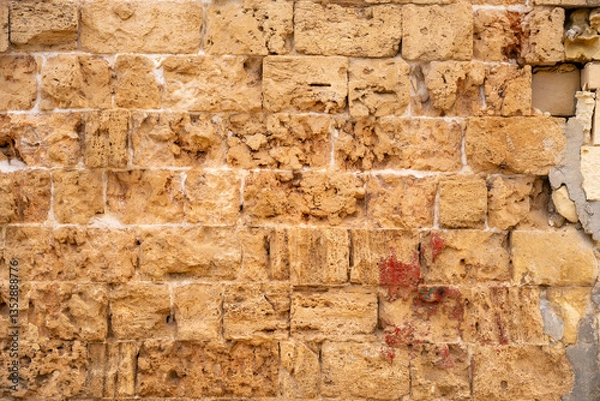 Fototapeta Background of ancient  brick wall. Texture of old amphitheater stone for design.