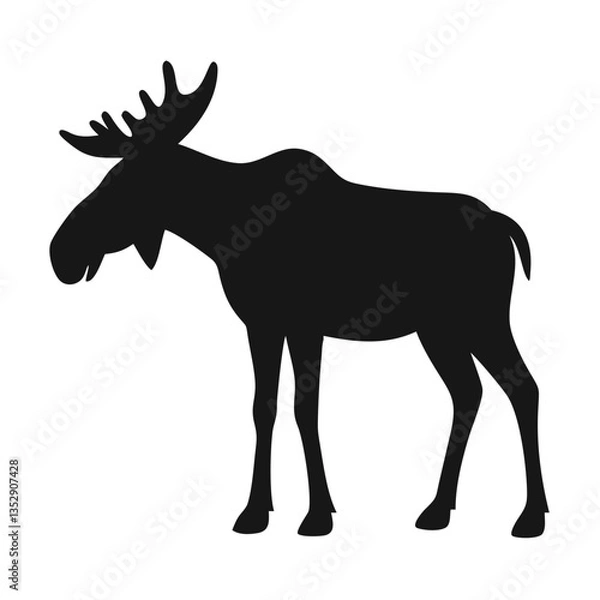 Fototapeta black standing moose silhouette vector art for wildlife designs, nature branding, and forest-themed projects
