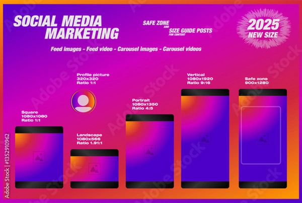 Fototapeta Instagram. Business Social Media Marketing Layouts. Safe Zone and Size Guide for post content
