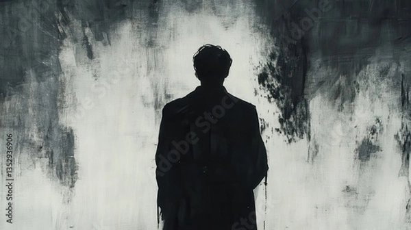 Fototapeta Lone Figure in Dark with Abstract World.