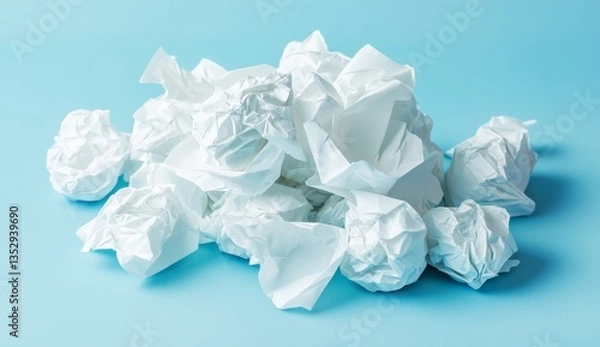 Obraz Pile of crumpled paper on light blue background