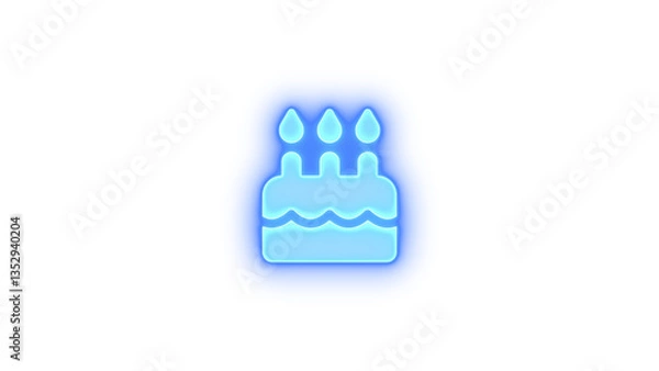 Fototapeta Cake candles icon glowing neon on transparent background