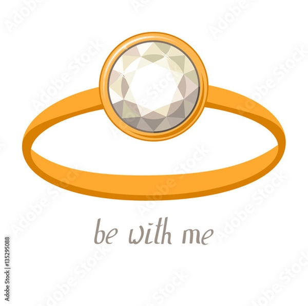 Fototapeta Gold ring with diamond isolated on white background. Phrase Be with me.