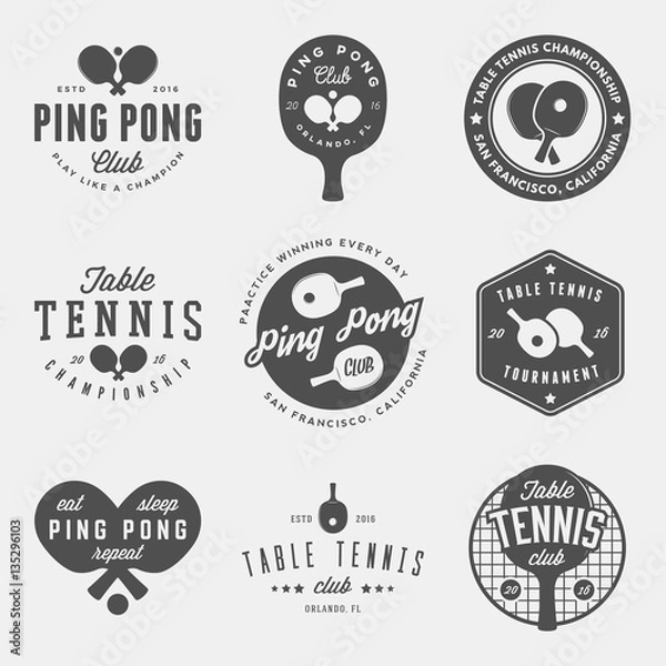 Obraz wektor zestaw logo ping ponga, herby i elementy projektu